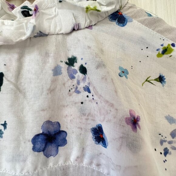 J.Crew Classic-Fit Ruffleneck Shirt Airy Floral Lilac Pansy Size 18 Preppy Sheer - Picture 9 of 13